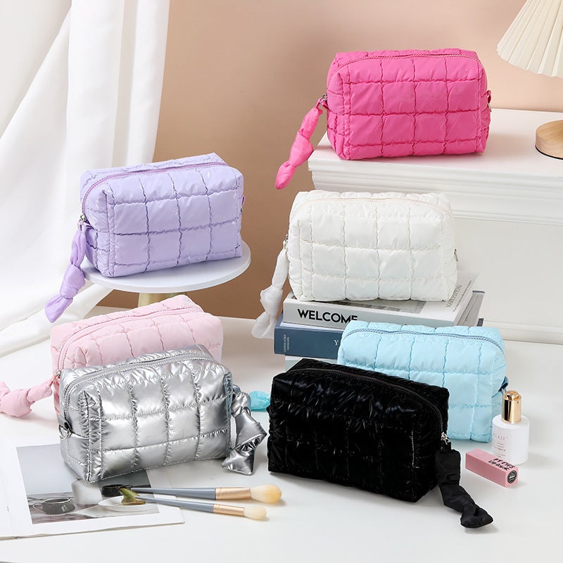 Simple Ins Style Cosmetic Bag Women'S Small Portable Travel Portable Large Capacity High-Level Down Filled Cotton Storage Bag - Image 2